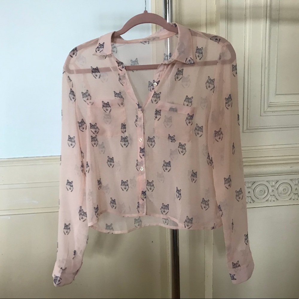 Vintage sheer pink wolf top